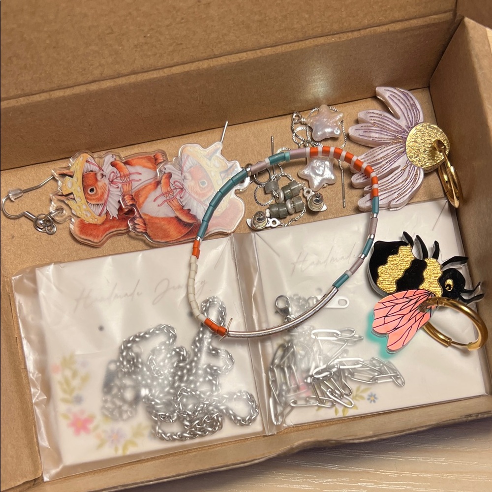 Box of cute necklace chains, earrings